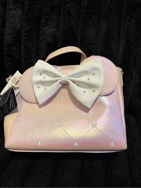 Loungefly Iridescent Pink Crossbody with White Bow